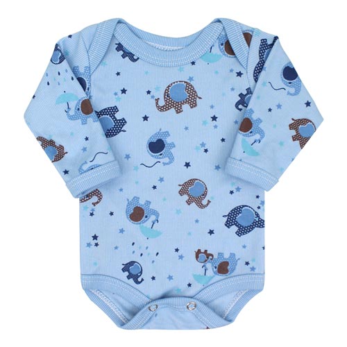 Body Bebê Masculino Manga Longa Canelado Azul Elefante (PREMATURO) - Top Chot - Tamanho PREMATURO - Azul