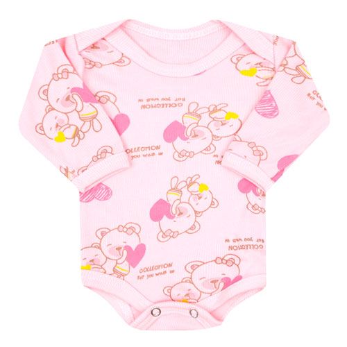 Body Bebê Feminino Manga Longa Rosa Ursa Coração (Prematuro) - Top Chot - Tamanho PREMATURO - Rosa