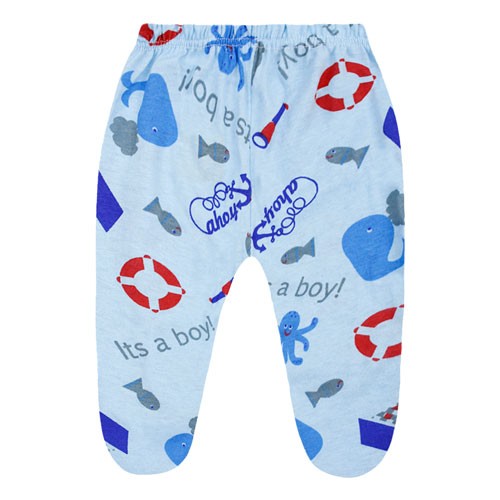 Mijão (Culote) Bebê Masculino Meia Malha com Pé Azul Fundo do Mar (PREMATURO) - Top Chot - Tamanho PREMATURO - Azul