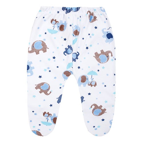 Mijão (Culote) Bebê Canelado Branco Elefante Azul com Pé (PREMATURO) - Top Chot - Tamanho PREMATURO - Branco