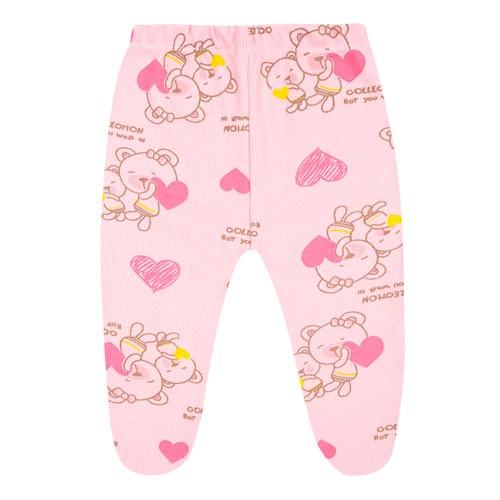 Mijão (Culote) Bebê Feminino Canelado com Pé Rosa Ursa Coração (PREMATURO) - Top Chot - Tamanho PREMATURO - Rosa