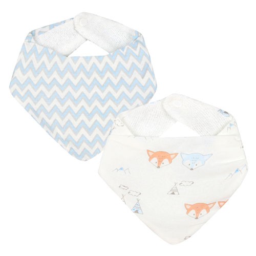 Kit Babador Bebê Atoalhado Masculino Azul e Branco Zig-zag e Raposinha (2 Unidades) - PAPI - Tamanho único - Azul,Branco