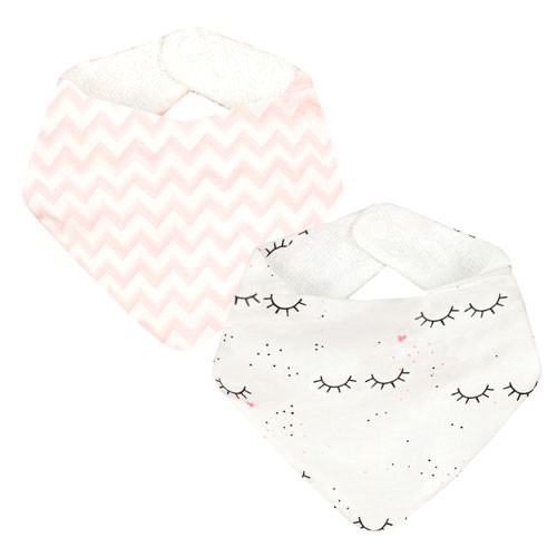 Kit Babador Bebê Atoalhado Feminino Rosa e Branco Zig-zag e Cílios (2 Unidades) - PAPI - Tamanho único - Branco,Rosa