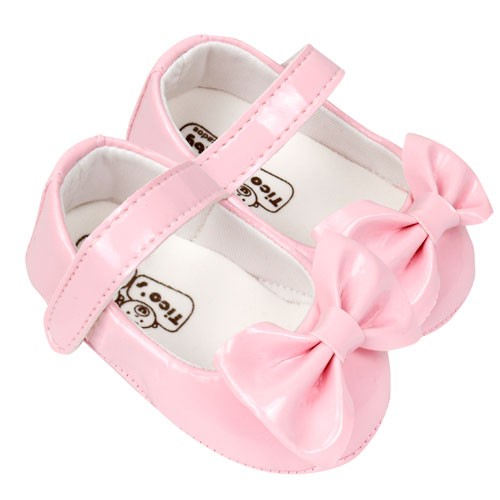 Sapatilha Bebê Feminina Verniz Rosa Laço com Velcro (P/M/G) - Bebê Fofuxo - Tamanho G - Rosa