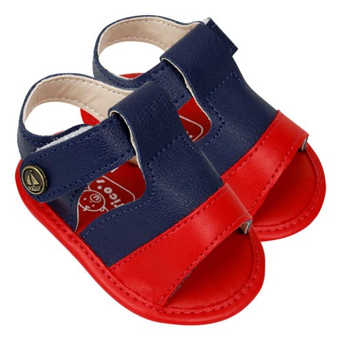 Sandália Bebê Masculina Azul Marinho e Vermelha com Velcro (P/M/G) - Bebê Fofuxo - Tamanho P - Azul Marinho,Vermelho