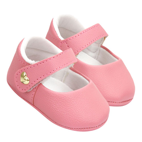 Sapatilha Bebê Feminina Rosa com Velcro Coração (P/M/G) - Bebê Fofuxo - Tamanho M - Rosa