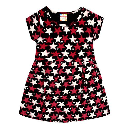 Vestido Infantil Manga Curta Meia Malha Preto Estrelas (4/6/8) - Brandili - Tamanho 8 - Preto