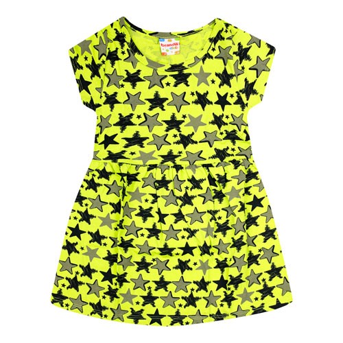 Vestido Infantil Manga Curta Meia Malha Verde Estrelas (4/6/8) - Brandili - Tamanho 8 - Verde