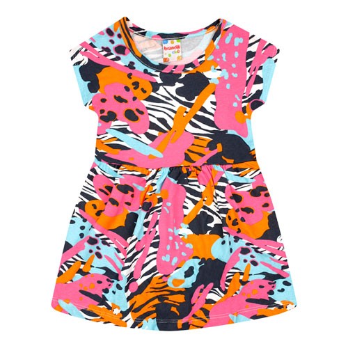 Vestido Infantil Manga Curta Meia Malha Laranja Animal Print (4/6/8) - Brandili - Tamanho 6 - Laranja