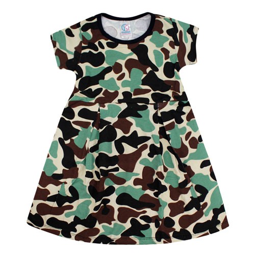 Vestido Infantil Manga Curta Cotton Preto e Marrom Camuflado (4/6/8) - Kappes - Tamanho 4 - Preto,Marrom