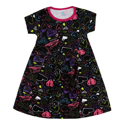 Vestido Infantil Manga Curta Cotton Preto Corações (4/6/8) - Kappes - Tamanho 6 - Preto