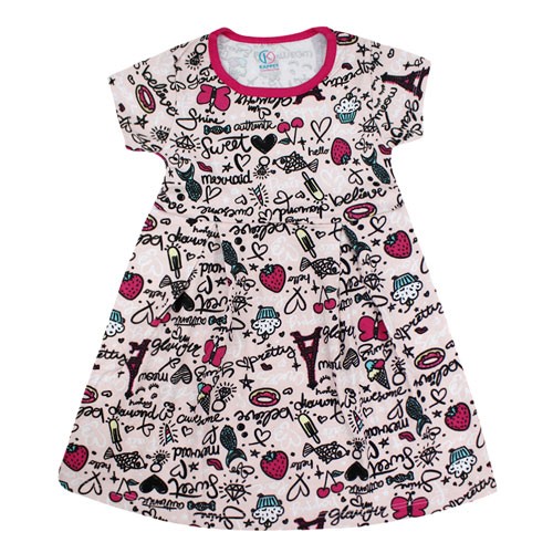 Vestido Infantil Manga Curta Cotton Rosa Sorvetinho (4/6/8) - Kappes - Tamanho 8 - Rosa