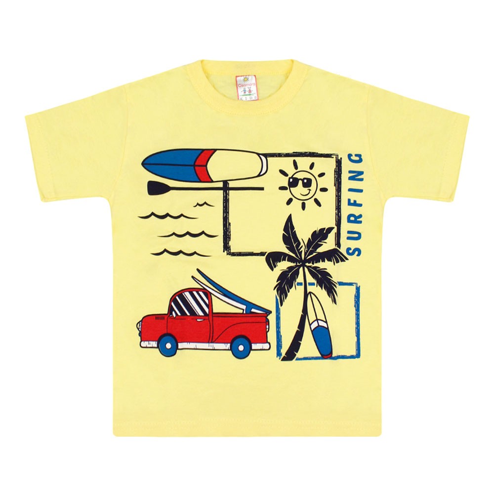 Bermuda Branca de Tactel com Camiseta Amarela Infantil