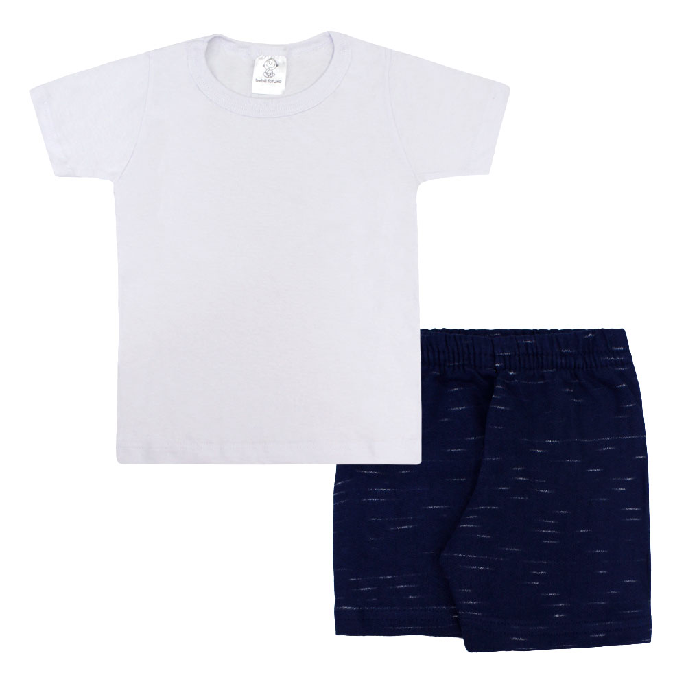 Conjunto Infantil Camiseta Branca e Bermuda Marinho (4/6/8) para Criança