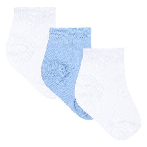 Kit Meia Bebê Masculino 3 Pares Branco e Azul (14 a 15) - Winston - Tamanho 14-15 - Azul,Branco