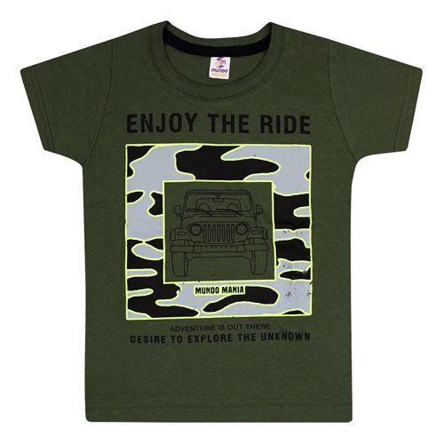 Camiseta Infantil Masculina Meia Malha Verde Musgo Carro Militar (4/6/8) - Mundo Mania - Tamanho 8 - Verde Musgo