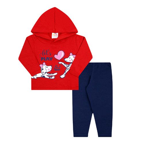 Conjunto Bebê Feminino Blusa Vermelha Dalmatas Calça Legging Azul Marinho (P/M/G) - Jidi Kids - Tamanho G - Vermelho,Azul Marinho