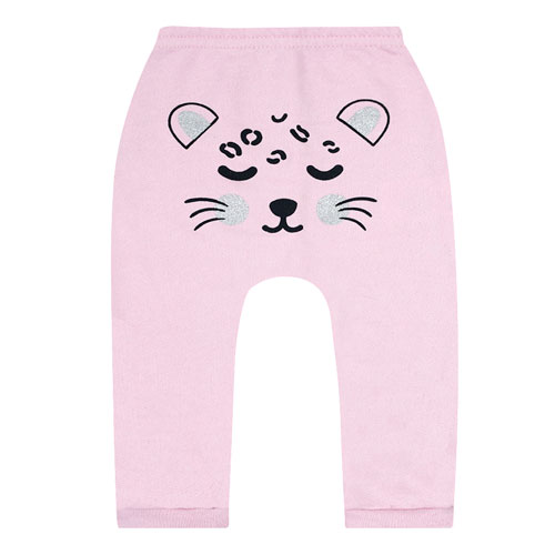 Calça Bebê Feminina Saruel Moletom Rosa Onça Glitter (P/M/G) - Jidi Kids - Tamanho P - Rosa