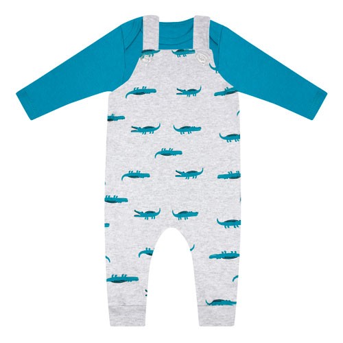 Conjunto Bebê Masculino Body Manga Longa Turquesa Jardineira Mescla Jacaré (P/M/G/GG) - Orango Kids - Tamanho G - Turquesa,Mescla