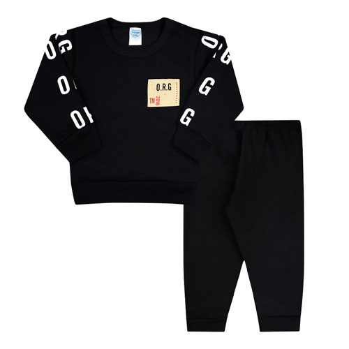 Conjunto Bebê Masculino Moletom Blusa e Calça Preta Lettering (P/M/G) - Orango Kids - Tamanho G - Preto