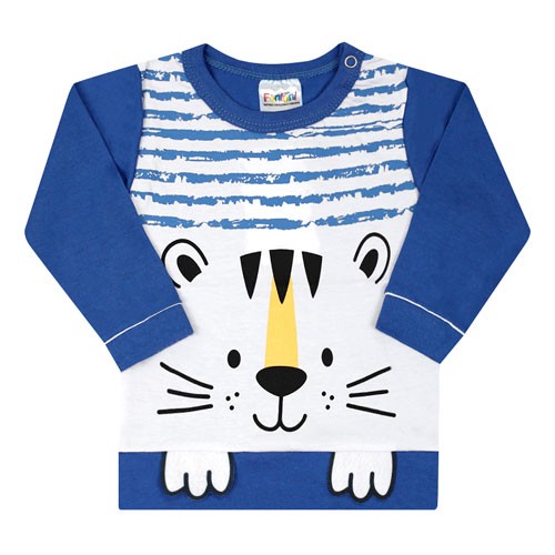 Camiseta Bebê Masculina Manga Longa Azul Tigre Interativo (P/M/G) - Fantoni - Tamanho P - Azul