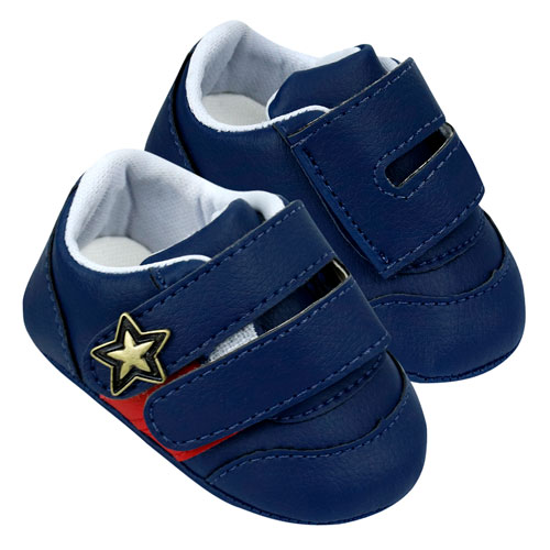 Tênis Bebê Masculino com Velcro Azul Marinho Aplique de Estrela (P/M/G) - Bebê Fofuxo - Tamanho G - Azul Marinho,Vermelho