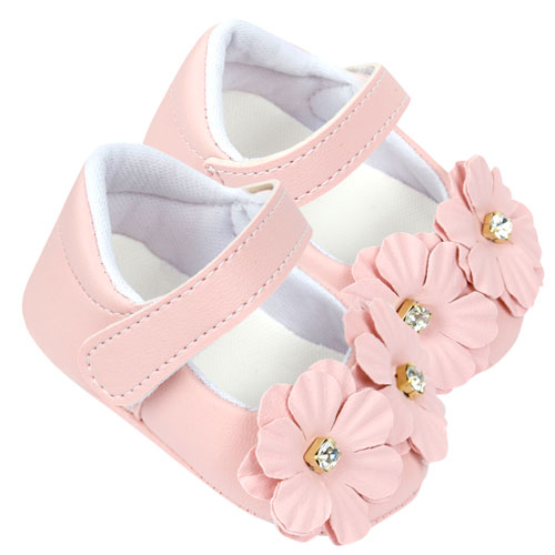 Sapatilha Bebê Feminino com Velcro Rosa Florzinhas (P/M/G) - Bebê Fofuxo - Tamanho M - Rosa