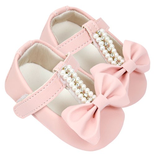 Sapatilha Bebê Feminino com Velcro Rosa Laço (P/M/G) - Bebê Fofuxo - Tamanho P - Rosa