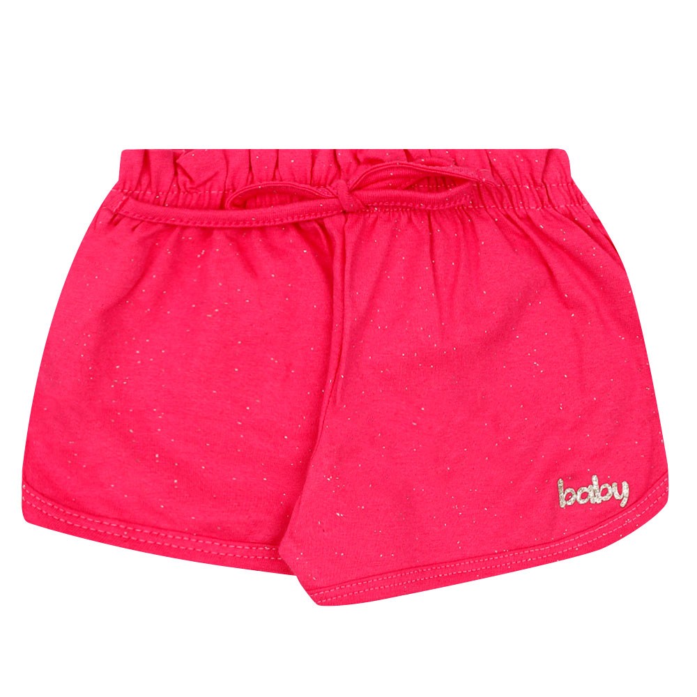 Conjunto Body Bebe Menina Canelado Shorts Coracao Brilho Rosa Claro