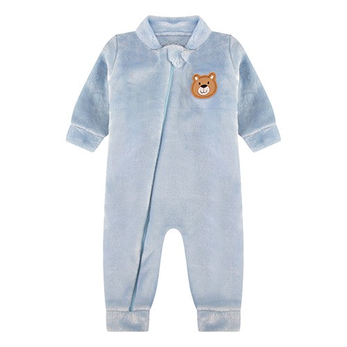 Macacão Bebê Masculino Fleece Manga Longa Azul Ursinho (P/M/G/1) - Freedom Baby - Tamanho 1 - Azul