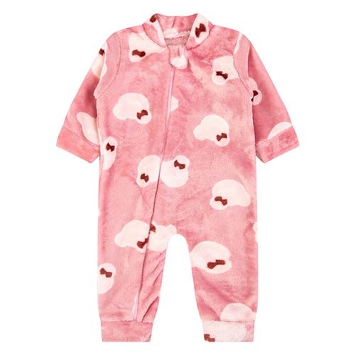 Macacão Bebê Feminino Fleece Manga Longa Rosa Ursa Laço (P/M/G/1) - Freedom Baby - Tamanho 1 - Rosa