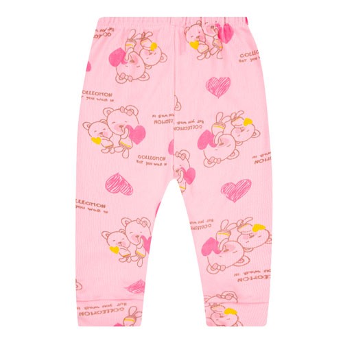 Mijão (Culote) Bebê Feminino Canelado sem Pé Rosa Ursa Coração (RN/P/M/G) - Top Chot - Tamanho M - Rosa