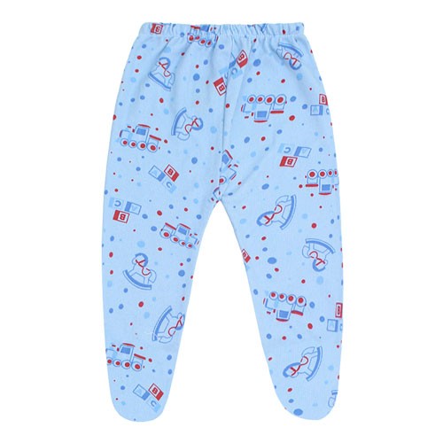 Mijão (Culote) Bebê Masculino Canelado Azul Trenzinho com Pé (RN/P/M/G) - Top Chot - Tamanho M - Azul