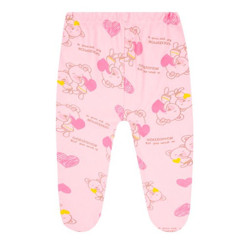 Mijão (Culote) Bebê Feminino Canelado com Pé Rosa Ursa Coração (RN/P/M/G) - Top Chot - Tamanho G - Rosa