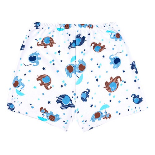 Shorts Bebê Canelado sem Punho Branco Elefante Azul (1/2/3) - Top Chot - Tamanho 2 - Azul,Branco