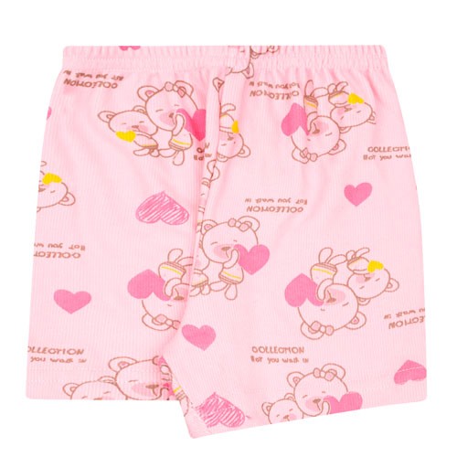 Shorts Bebê Feminino Canelado sem Punho Rosa Ursa Coração (1/2/3) - Top Chot - Tamanho 1 - Rosa