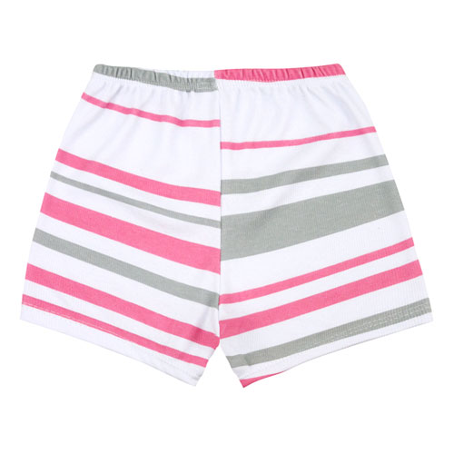 Shorts Bebê Feminino Canelado Listrado sem Punho Rosa e Cinza (1/2/3) - Top Chot - Tamanho 3 - Cinza,Rosa,Branco