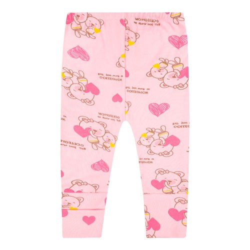 Mijão (Culote) Bebê Feminino Canelado Vira-Pé Rosa Ursa Coração (RN/P/M) - Top Chot - Tamanho G - Rosa