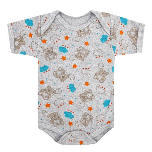 Body Bebê Manga Curta Canelado Mescla Urso Balões (RN/P/M/G) - Top Chot - Tamanho P - Mescla