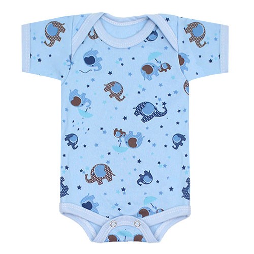 Body Bebê Masculino Canelado Manga Curta Azul Elefante (RN/P/M/G) - Top Chot - Tamanho G - Azul