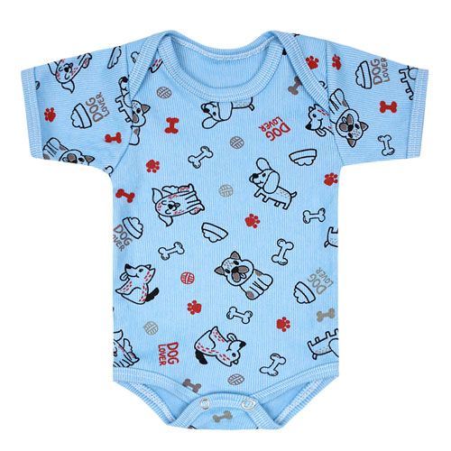 Body Bebê Masculino Manga Curta Canelado Azul Doguinho (RN/P/M/G) - Top Chot - Tamanho M - Azul