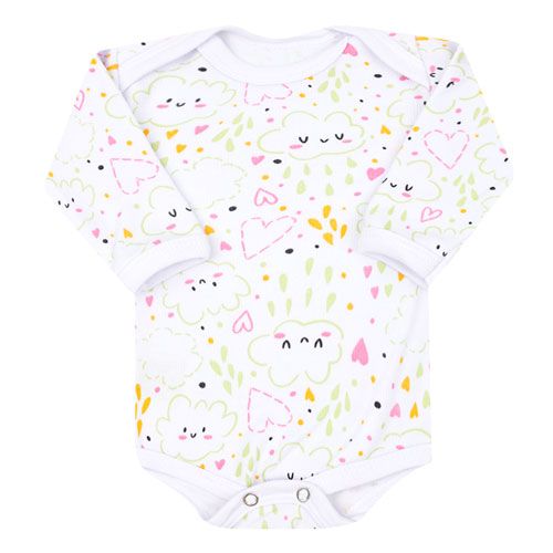 Body Bebê Feminino Manga Longa Canelado Branco Nuvem Coração (RN/P/M/G) - Top Chot - Tamanho G - Branco