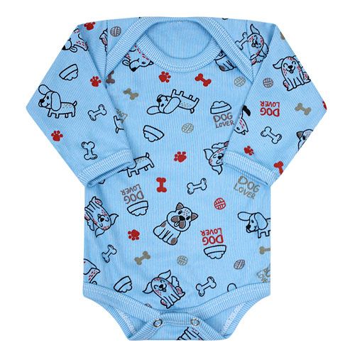 Body Bebê Masculino Manga Longa Canelado Azul Doguinho (RN/P/M/G) - Top Chot - Tamanho P - Azul