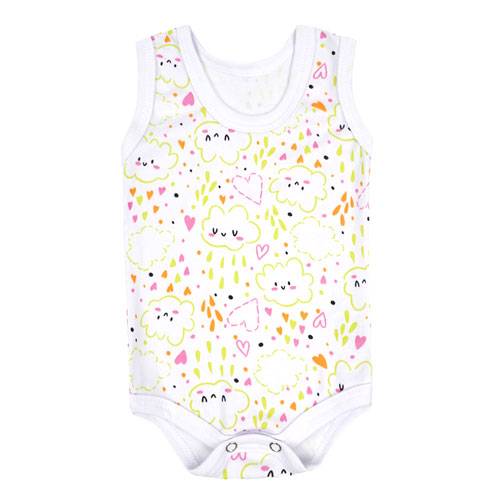 Body Bebê Feminino Regata Canelado Branco Nuvem Coração (P/M/G) - Top Chot - Tamanho G - Branco