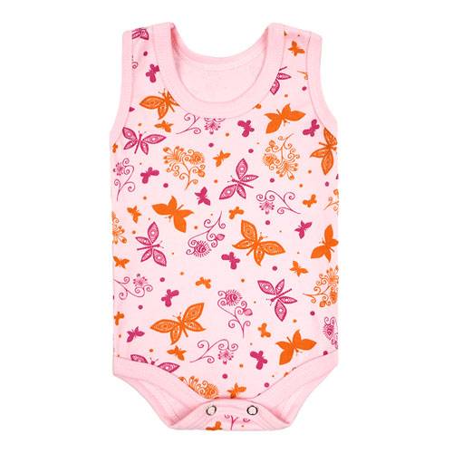 Body Bebê Feminino Regata Canelado Rosa Borboletinhas (P/M/G) - Top Chot - Tamanho M - Rosa