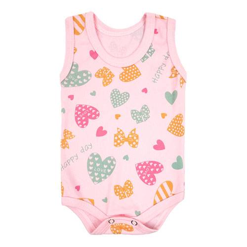 Body Bebê Feminino Regata Canelado Rosa Corações (P/M/G) - Top Chot - Tamanho P - Rosa