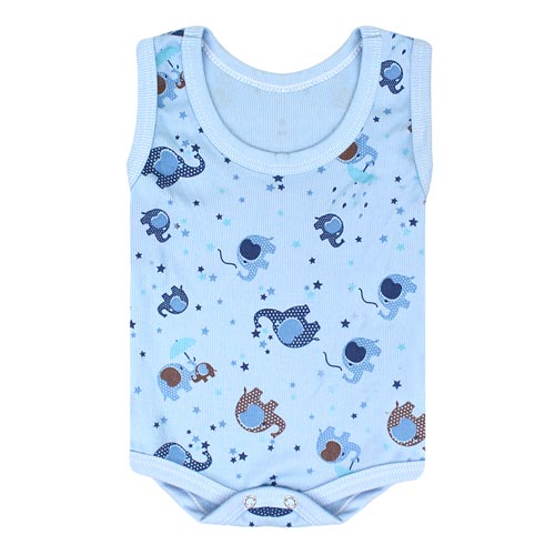 Body Bebê Masculino Regata Canelado Azul Elefante (P/M/G) - Top Chot - Tamanho P - Azul