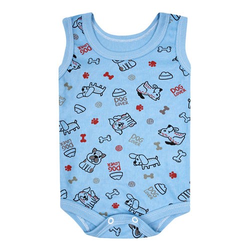 Body Bebê Masculino Regata Canelado Azul Doguinho (P/M/G) - Top Chot - Tamanho G - Azul