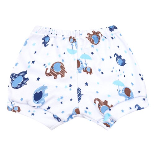 Tapa Fralda (Shorts) Bebê Canelado Branco Elefante Azul (P/M/G) - Top Chot - Tamanho M - Branco