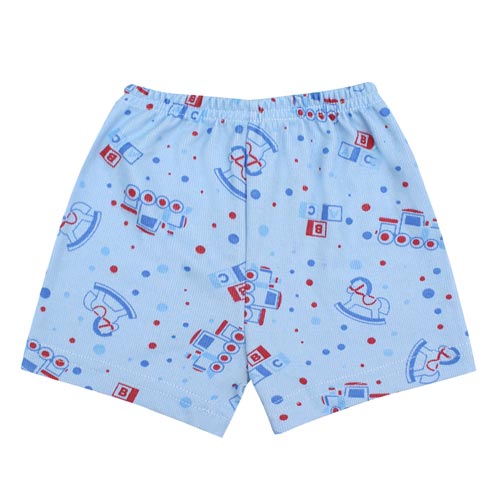 Shorts Bebê Masculino Canelado Azul Trenzinho (P/M/G) - Top Chot - Tamanho G - Azul